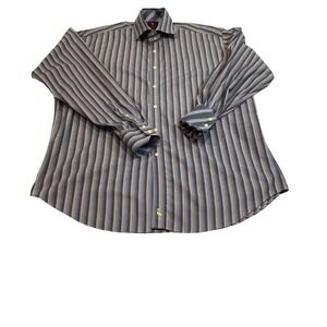 Tailorbyrd Mens Blue Grey Striped Long Sleeve Cotton Button Down Shirt X-Large